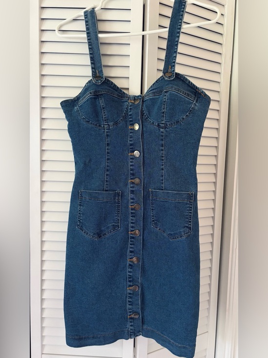 Dresses & Skirts - Denim Button-Front Bustier Dress with Pockets - Blue